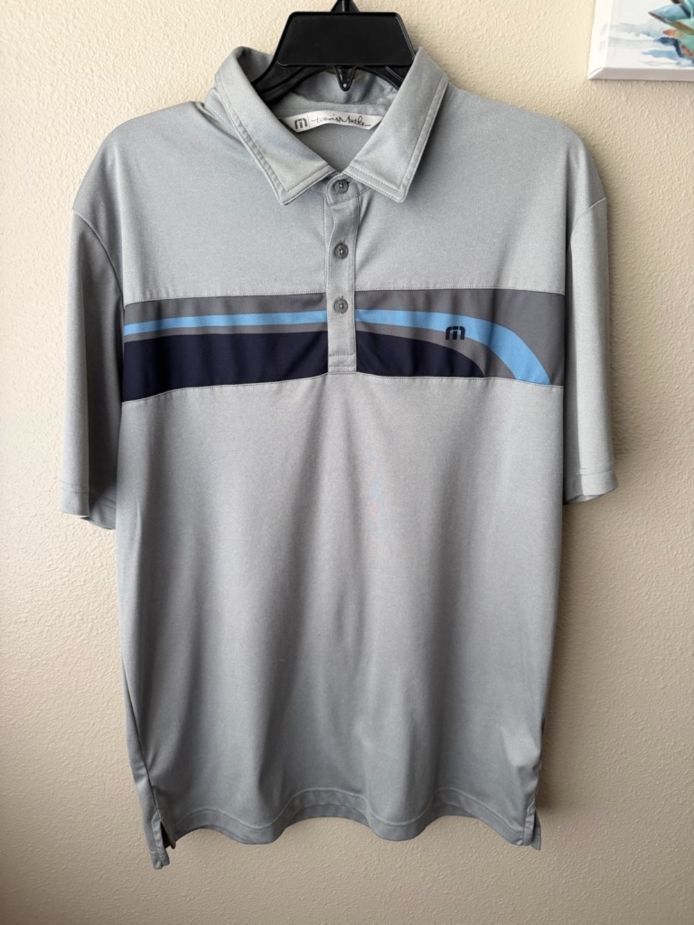 Travis Mathew Men's Large Gray Short Sleeve Polyester Polo Golf Shirt *AS IS